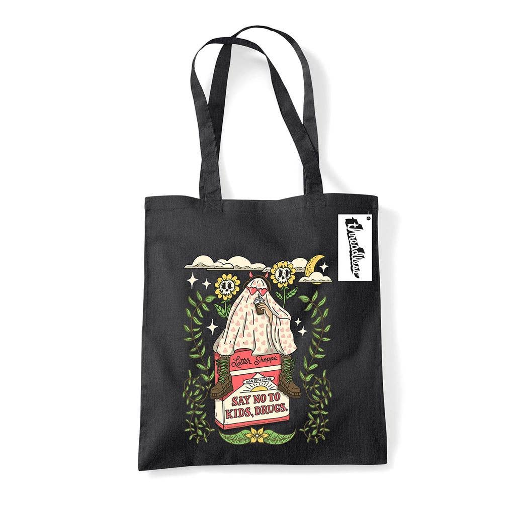 LETTER SHOPPE (SAY NO TO KIDS, DRUGS) BLACK TOTE BAG