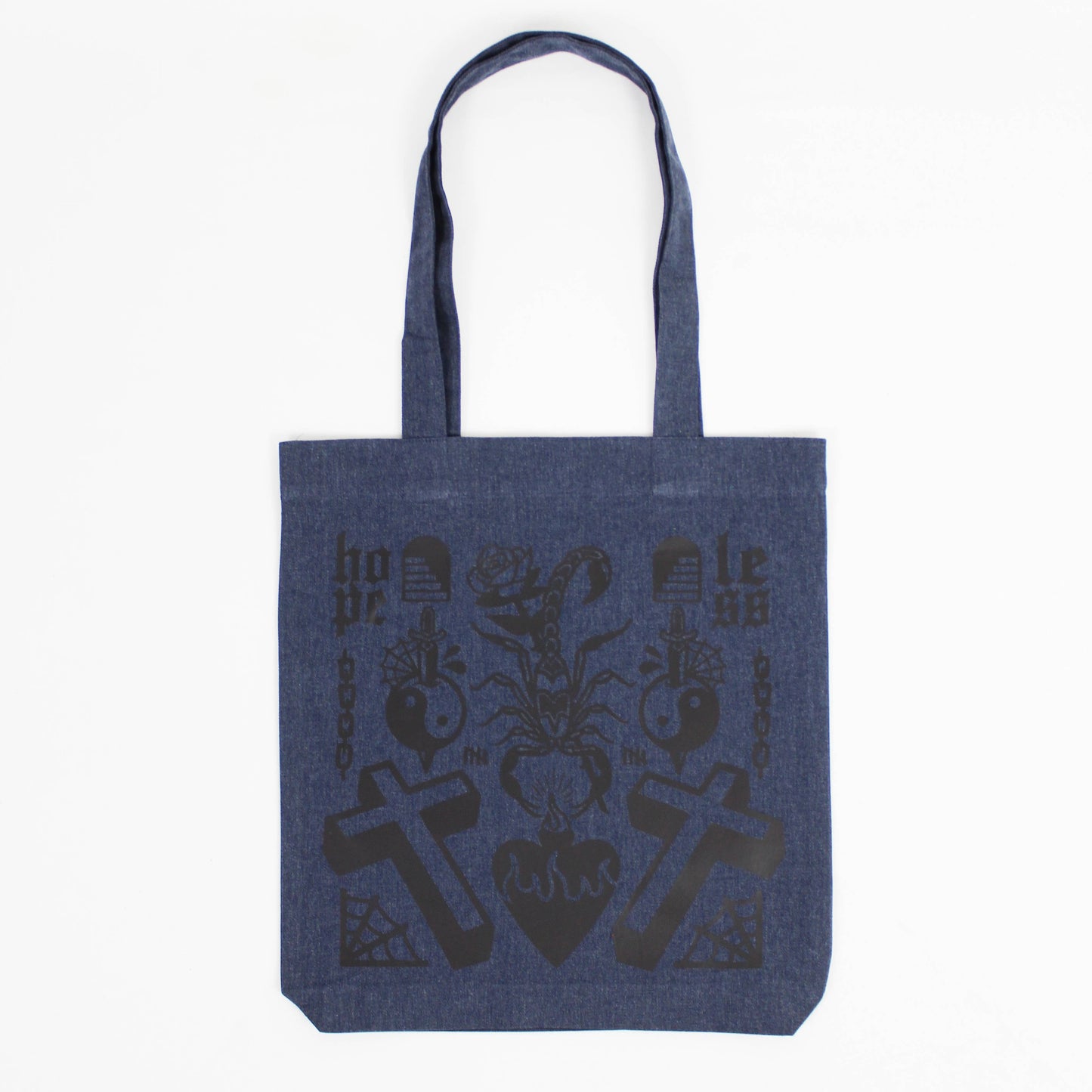 Tattoo Flash Printed Tote Bag - Natural/Black/Midnight Blue