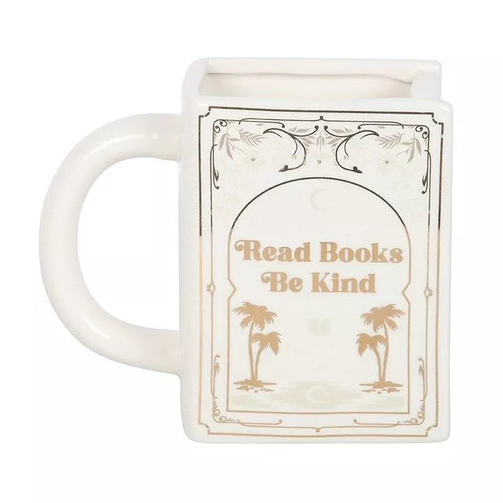 Read Books Be Kind White Book Shaped Mug