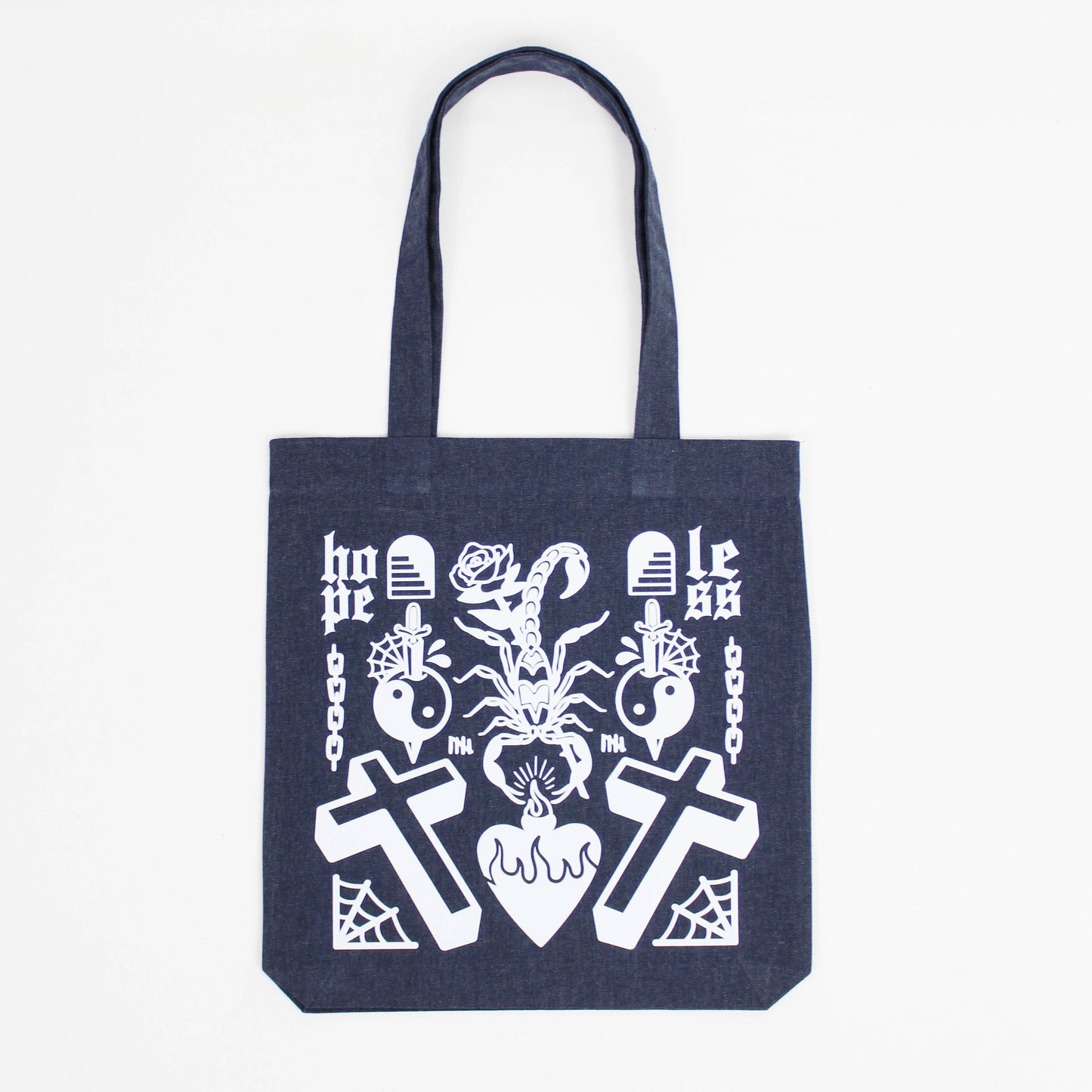 Tattoo Flash Printed Tote Bag - Natural/Black/Midnight Blue