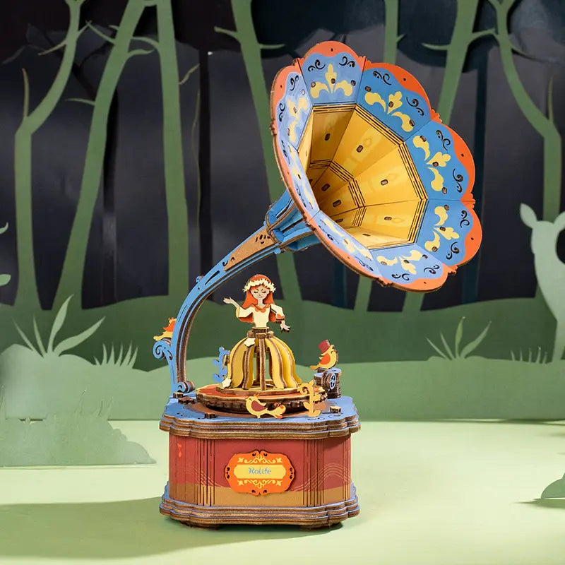 DIY 3D Wooden Puzzle Music Box: Vintage Gramophone