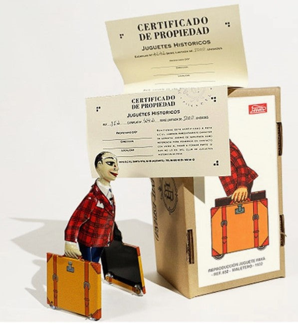 Collector's Tin Toy- Original Paya Suitcase Man 18 cm