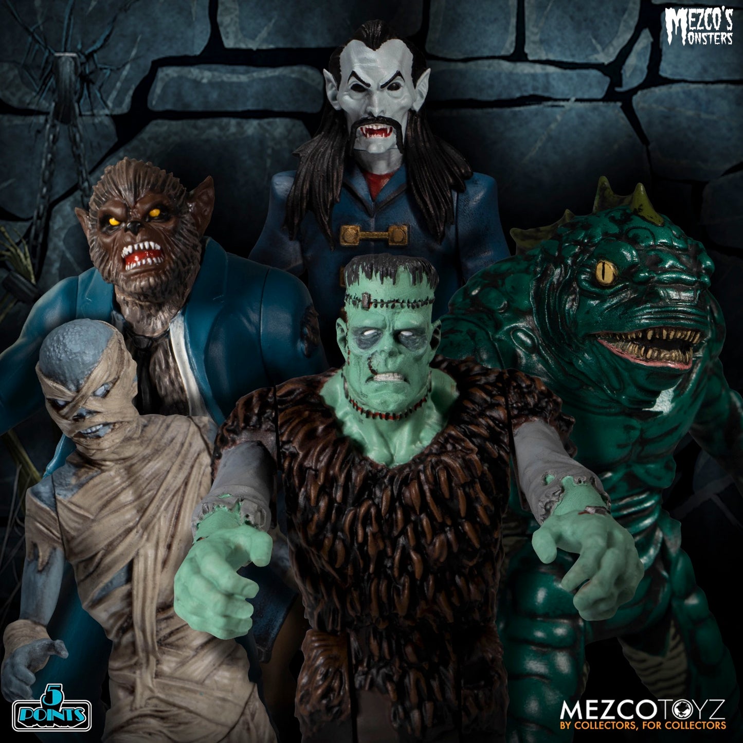 MEZCO‚ UNIVERSAL MONSTERS TOWER OF FEAR 5 POINTS 5 FIGURES DELUXE BOXED SET
