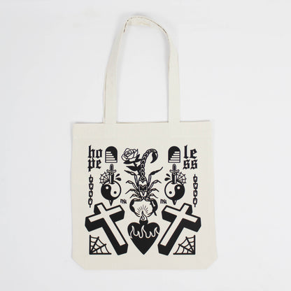 Tattoo Flash Printed Tote Bag - Natural/Black/Midnight Blue