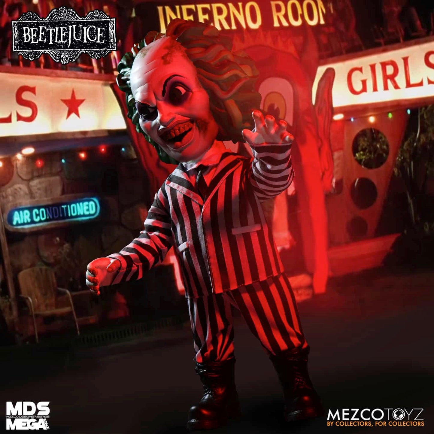 BEETLEJUICE 15 INCH MEGA SCALE ACTION FIGURE WITH SOUND - STRIPED SUIT BEETLEJUICE - MEZCO
