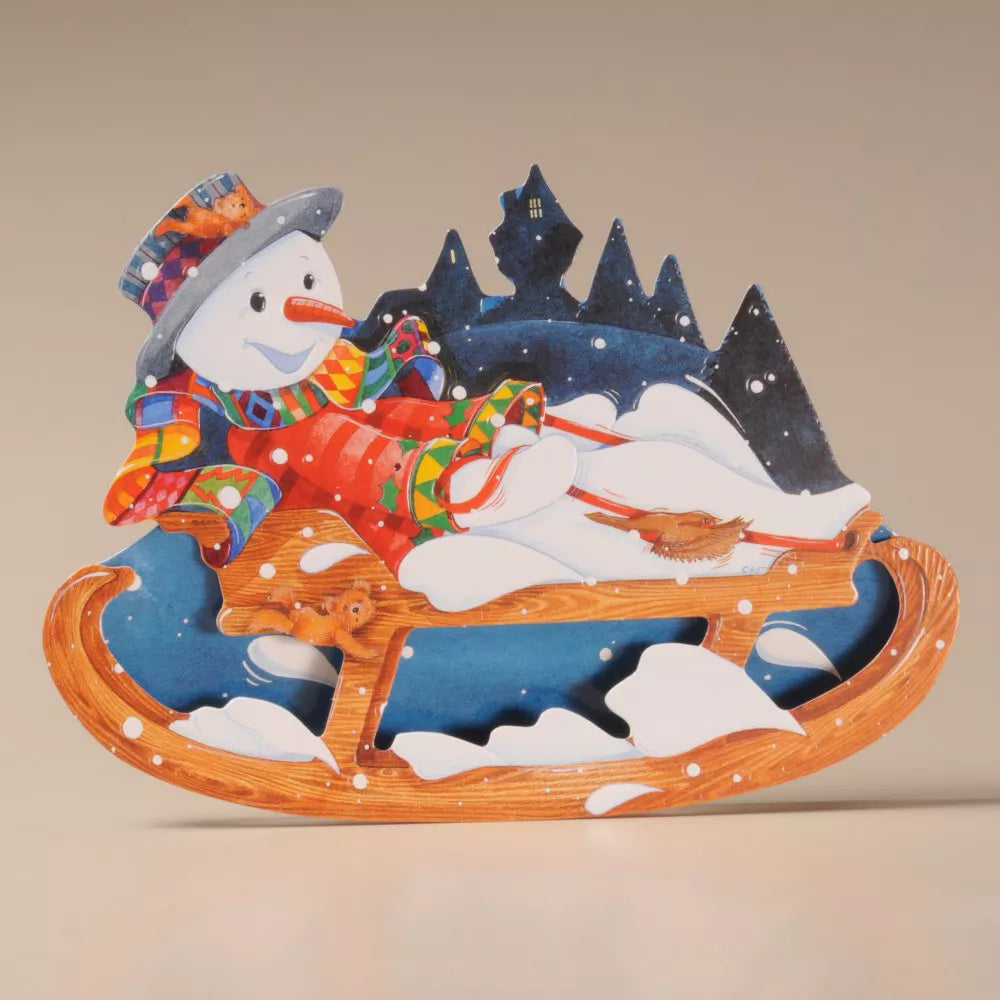 Snowman and Sleigh Christmas Rocker Card