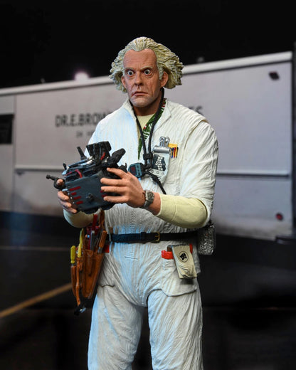 BACK TO THE FUTURE DOC BROWN PART 1 / VER 2 (1985) HAZMAT SUIT ULTIMATE 7 INCH SCALE ACTION FIGURE BTTF