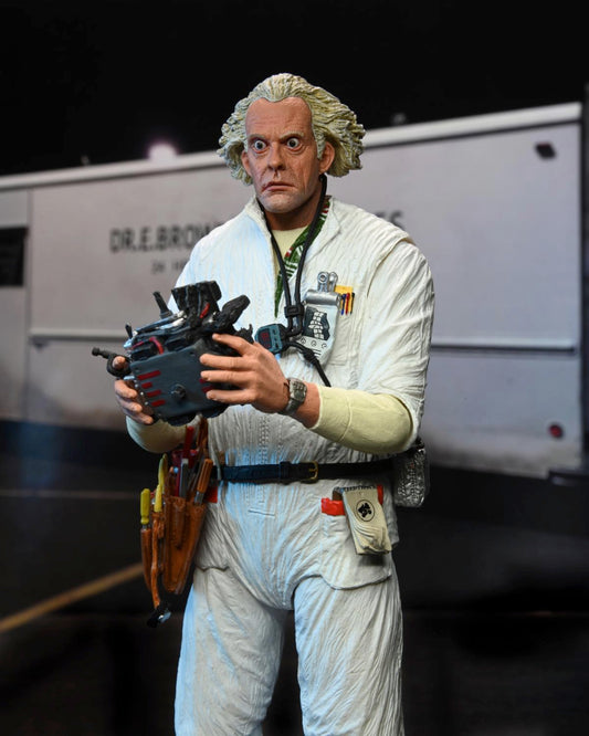 BACK TO THE FUTURE DOC BROWN PART 1 / VER 2 (1985) HAZMAT SUIT ULTIMATE 7 INCH SCALE ACTION FIGURE BTTF