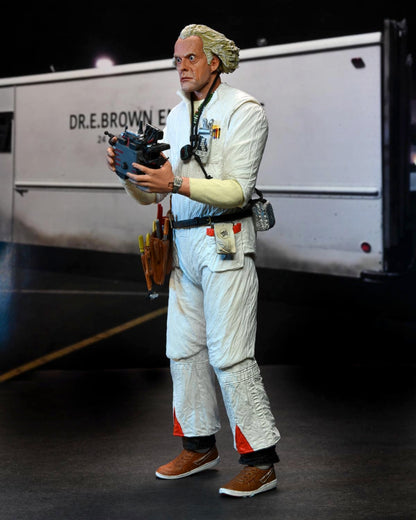 BACK TO THE FUTURE DOC BROWN PART 1 / VER 2 (1985) HAZMAT SUIT ULTIMATE 7 INCH SCALE ACTION FIGURE BTTF