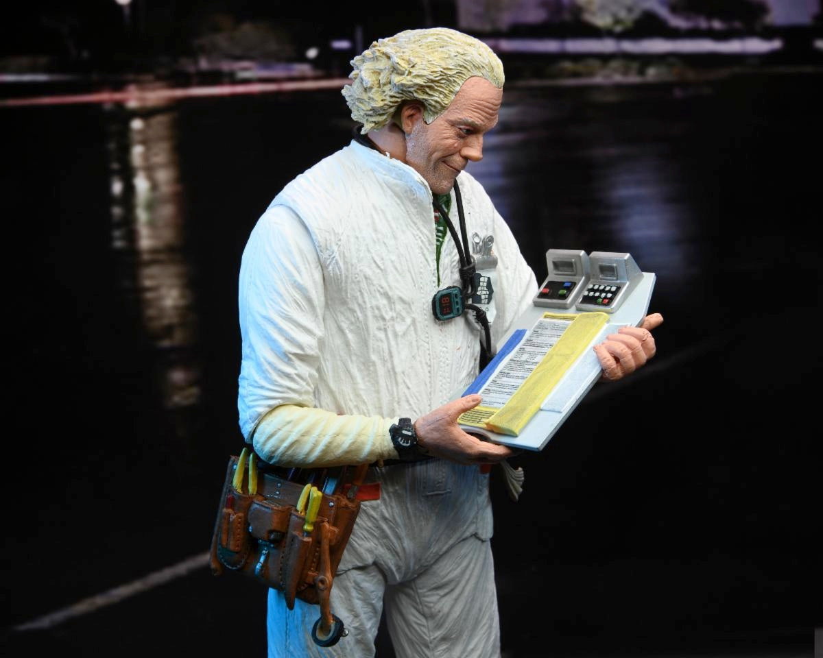 BACK TO THE FUTURE DOC BROWN PART 1 / VER 2 (1985) HAZMAT SUIT ULTIMATE 7 INCH SCALE ACTION FIGURE BTTF