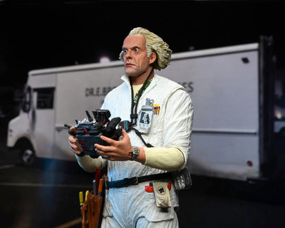 BACK TO THE FUTURE DOC BROWN PART 1 / VER 2 (1985) HAZMAT SUIT ULTIMATE 7 INCH SCALE ACTION FIGURE BTTF