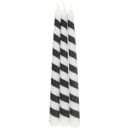 Set of 3 Black Candy Cane Taper Candles