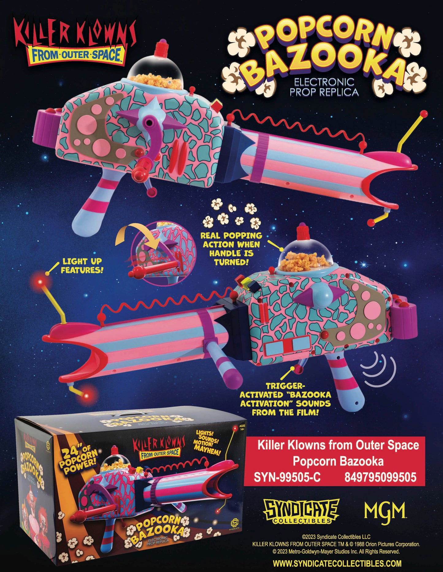 KILLER KLOWNS FROM OUTER SPACE 24 INCH POPCORN BAZOOKA ELECTRONIC PROP REPLICA
