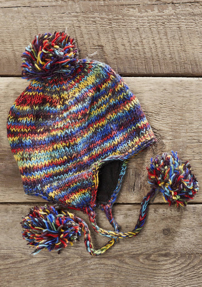 Hasri Space Dye Earflap Hat With Pom Pom