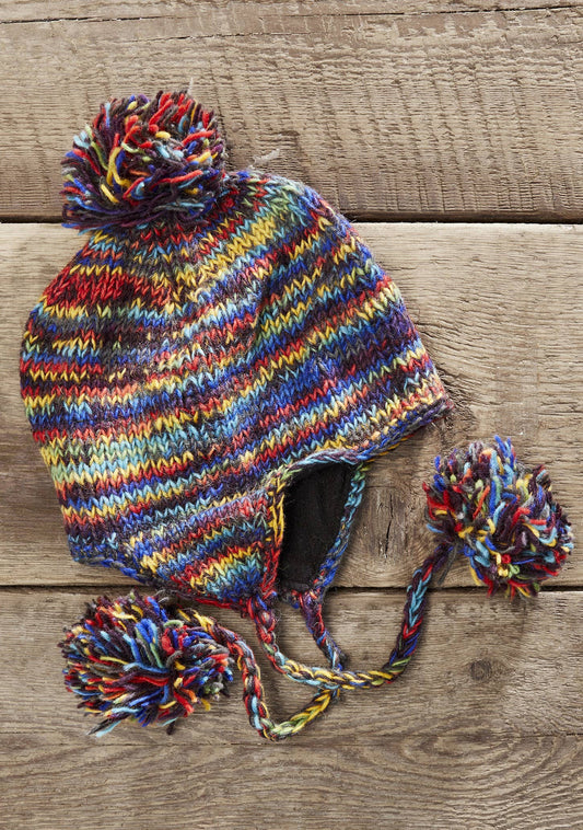 Hasri Space Dye Earflap Hat With Pom Pom