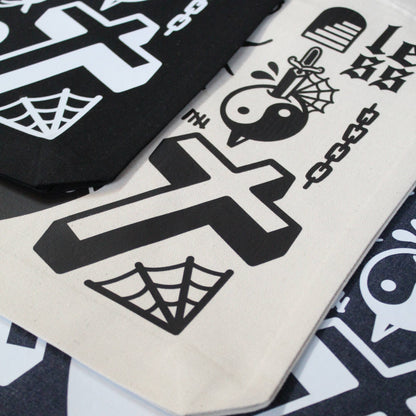 Tattoo Flash Printed Tote Bag - Natural/Black/Midnight Blue
