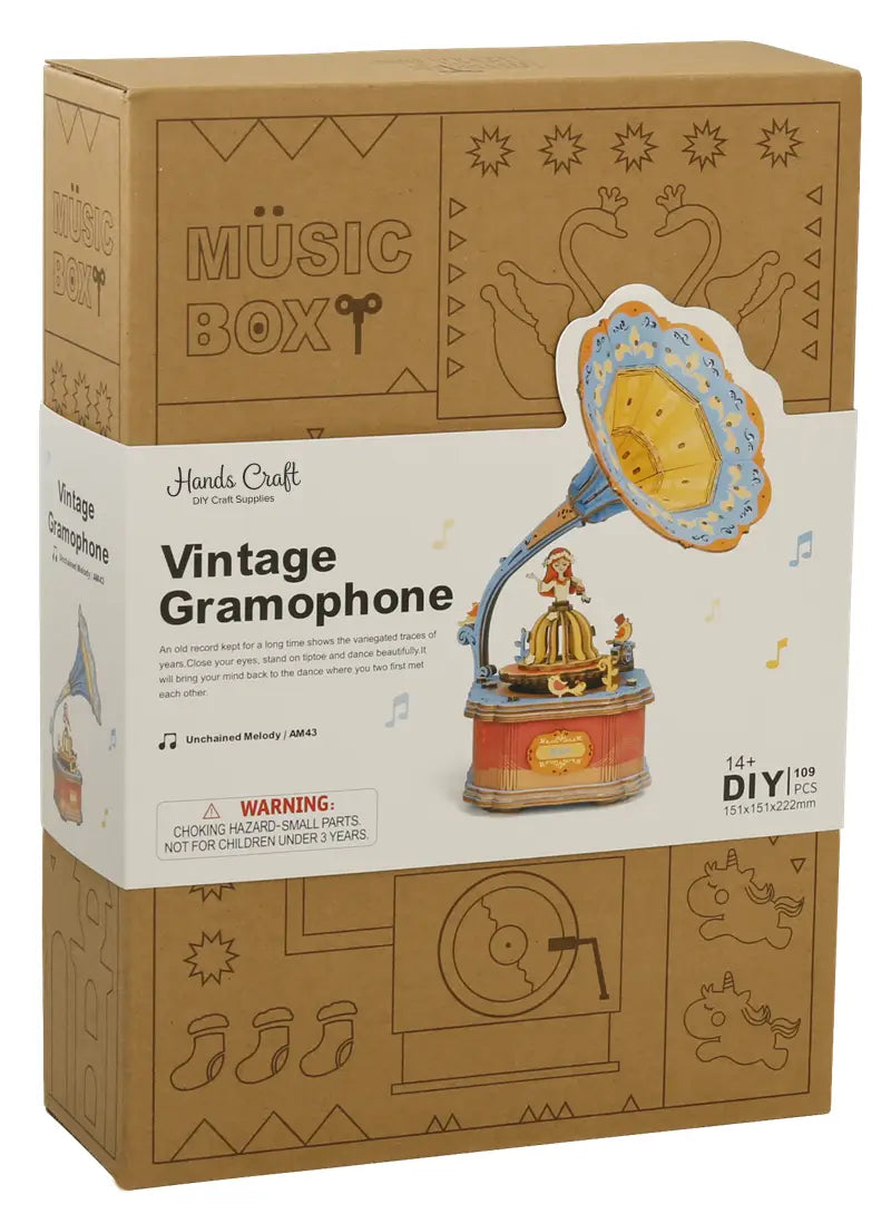 DIY 3D Wooden Puzzle Music Box: Vintage Gramophone